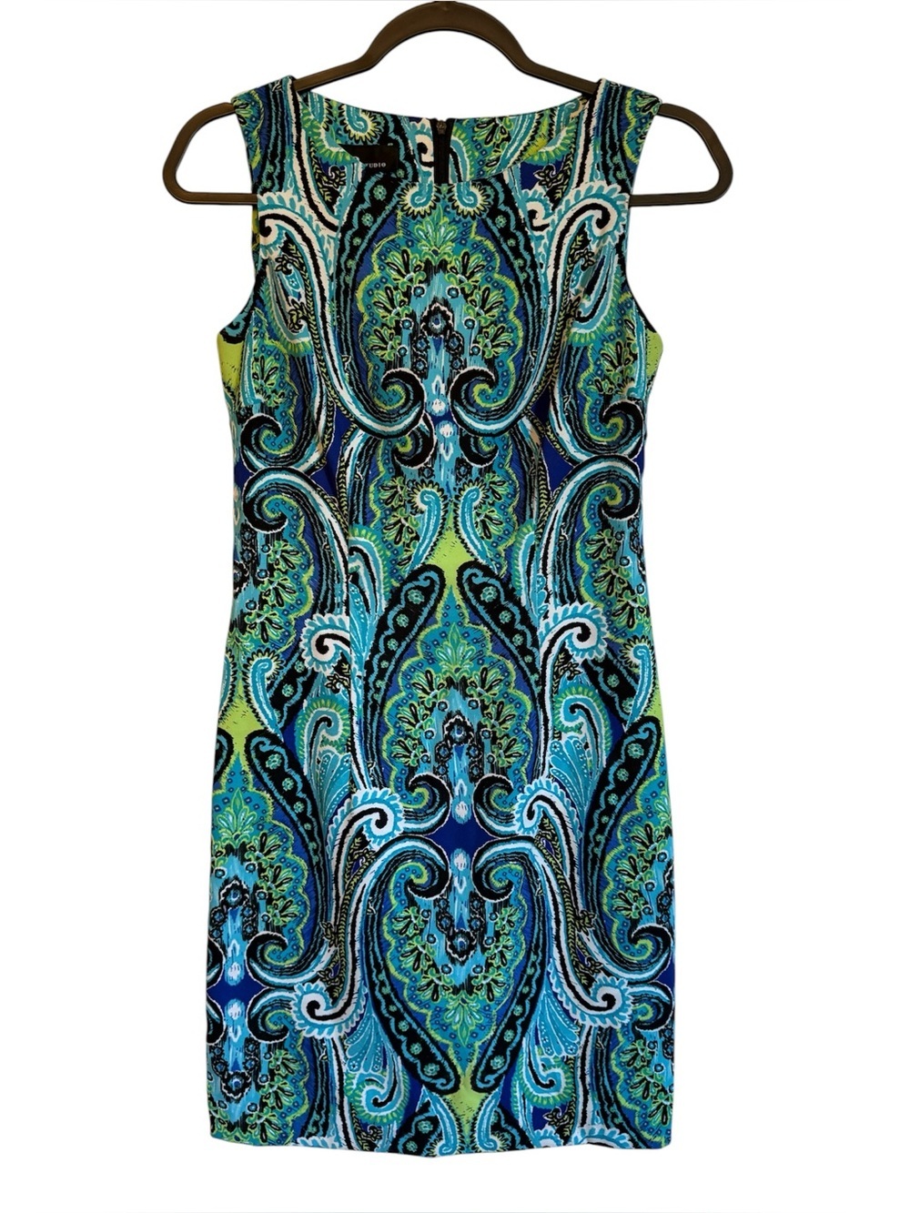 AB Studio Turquoise Blue Green Paisley Sheath Dress